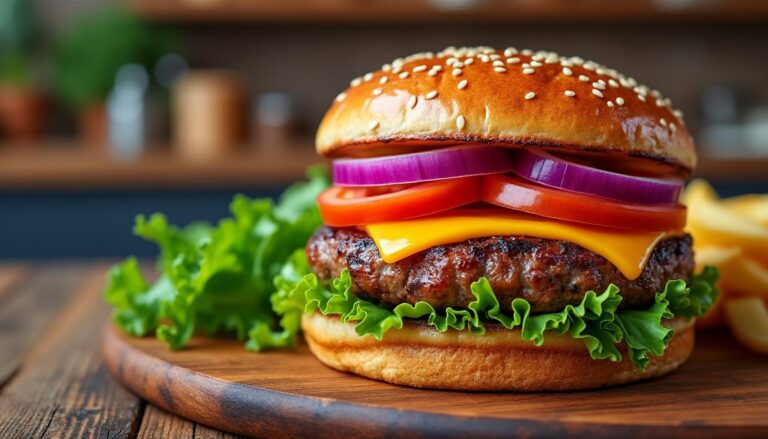 découvrez comment préparer un délicieux burger maison avec un pain moelleux, un steak juteux et des garnitures variées, le tout fait maison pour un repas savoureux et réconfortant.
