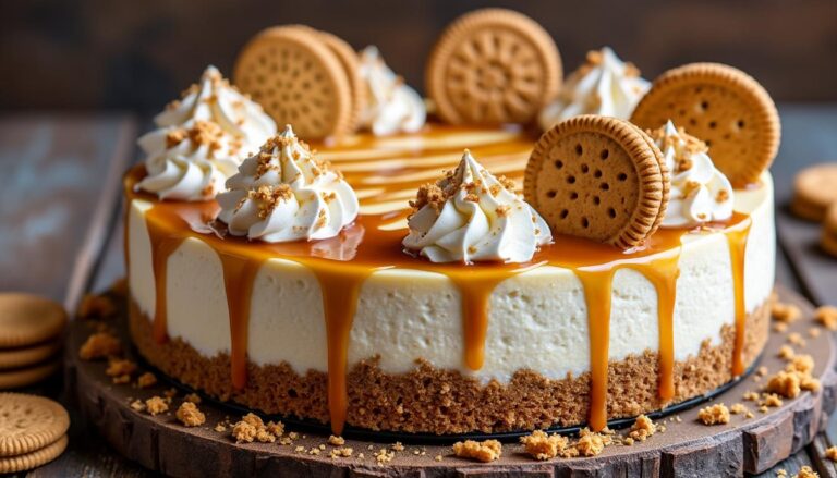découvrez notre délicieuse recette de cheesecake speculoos sans cuisson, une douceur gourmande qui ravira vos papilles. facile à préparer, ce dessert allie la texture crémeuse du cream cheese à la saveur irrésistible des biscuits speculoos. parfait pour les amateurs de douceurs rapides et savoureuses !